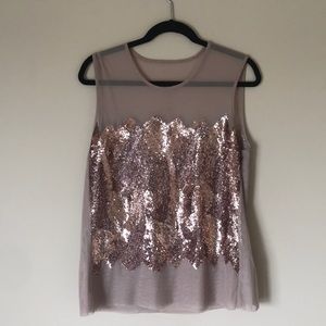 BCBG Sequin & Mesh Top